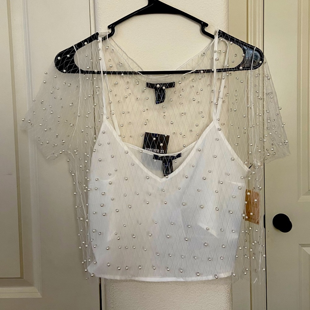 NWT Forever 21 White Pearl Layered Crop Top